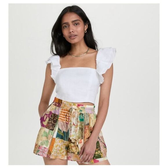 Cara Cara Darby White 100% Linen Ruffled Crop Top Size Small - Picture 1 of 7